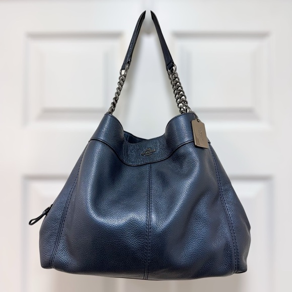 2021 Coach Edie 31 Shoulder Bag | Midnight Navy Pebble Leather 👜✨ - Picture 1 of 15